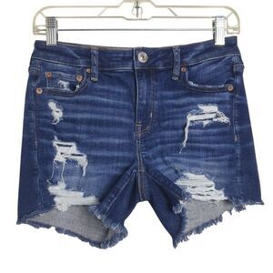 American Eagle Women’s Denim Shorts 4 Ripped Next Level Stretch Blue Frayed Hem